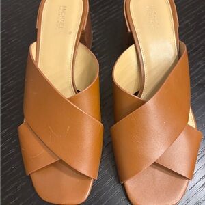 MICHAEL Michael Kors Cognac Brown Leather Crisscross Mule Sandals